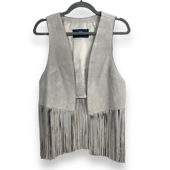 Tart Collections Vest Womens Small Gray Fringe Leather Western Rodeo Festival - Picture 1 of 10